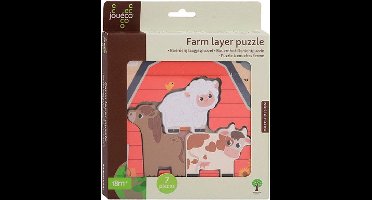 Jouéco houten boerderij puzzel met lagen educatief speelgoed.