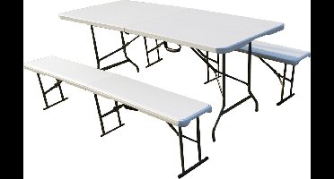 Inklapbare tafel en banken set - kunststof - 183x130 cm - Campingset