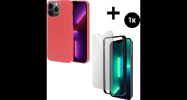 Mobiparts Silicone Cover hoesje geschikt voor Apple iPhone 13 Pro Max met 1 Screenprotector van Gehard Glas - Rood