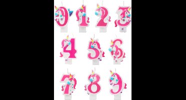 ATOSA - Roze eenhoorn cijferkaars 14 cm