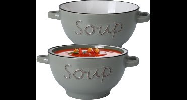 Excellent Houseware Soepkommen/serveer schaaltjes - 2x - Gres - porselein - D14 x H78 cm - lichtgrijs