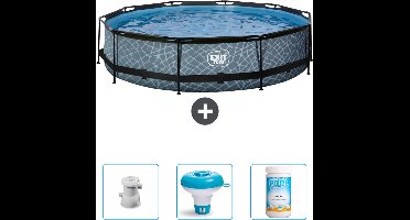 EXIT Rond Stone Frame Zwembad - 360 x 76 cm - Inclusief Pomp - Chloordrijver - Chloor - Nu extra voordelig