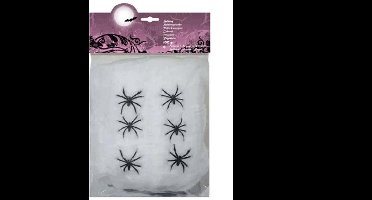 Twisk Spinrag wit - 100 gram met 6 spinnen voor Halloween - 74416