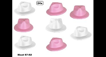 24x Party festival foam deukhoedje wit en roze mt.57/58 - dames en/of kids - carnaval thema feest party vinyl foam hoedje optocht maffia feestje multi pride