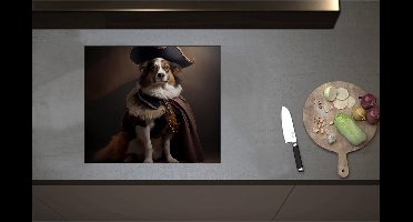 Inductieplaat Beschermer - Bruin met Zwarte Hond Verkleerd in Historisch Piraten Pak - 59x51 cm - 2 mm Dik - Inductie Beschermer - Bescherming Inductiekookplaat - Kookplaat Beschermer van Wit Vinyl