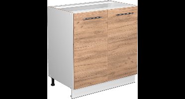 Vicco Fame-Line Wastafelkast – 80 cm met legplank, WB Marmer Krachtige eik goud