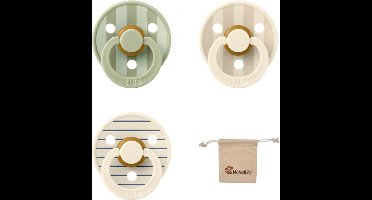 Bibs studio fopspenen maat 1 (0-6 maanden) Set 3 fopspenen + speenzakje - Block Ivory/Vanilla, Block Sage, Pin Ivory/Steel Blue