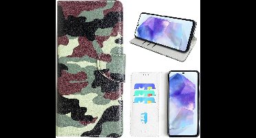 Hoesje geschikt voor Samsung Galaxy A55 Bookcase met camouflage print