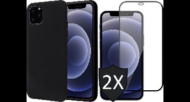 Hoesje geschikt voor iPhone 13 Pro Met 2x Screenprotector - Fluweelzachte Backcover - Zwart