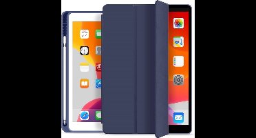 Tablet hoes geschikt voor iPad 10.2 2019 / 2020 / 2021 - Tri-Fold Book Case - Smart Folio cover met Pencil houder - Blauw