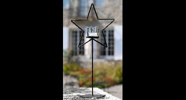 Windlicht ster - Kaars houder -  theelichthouder ster - 80 cm hoogte - Zwart Metaal - INCL. STEVIG GLAS