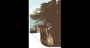 Muurstickers - Sticker Folie - Boom - Zee - Illustratie - 20x30 cm - Plakfolie - Muurstickers Kinderkamer - Zelfklevend Behang - Zelfklevend behangpapier - Stickerfolie