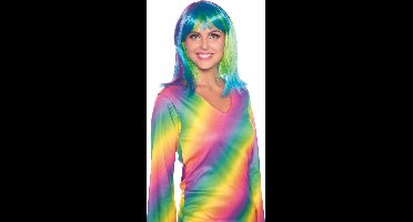 Folat - Pruik Lange Bob Neon Regenboog