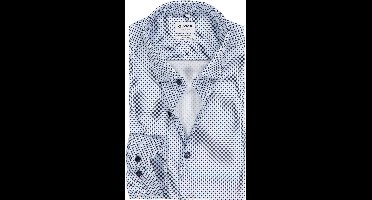 OLYMP 24/7 Level 5 body fit overhemd - dobby - licht- met donkerblauw dessin - Strijkvriendelijk - Boordmaat: 38