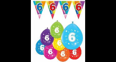Feestpakket 6 Jaar XL – 3x Vlaggenlijn 10 Meter + 8 Ballonnen – Verjaardag Versiering Slinger Decoratie Feest