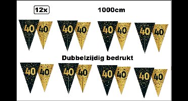 12x Luxe Vlaggenlijn 40 jaar 10 meter goud/zwart - dubbelzijdig bedrukt - Jubileum verjaardag thema feest