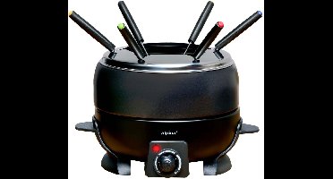alpina Elektrische Fondueset 800W - Fonduepan met 2 Liter Inhoud - Inclusief 6 Roestvrijstalen Fonduevorken - Fondue Set voor Kaas en Chocolade - Anti-aanbaklaag - Zwart