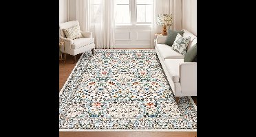 Vintage Art Deco Vloerkleed | Bloemig Botanisch Patroon,