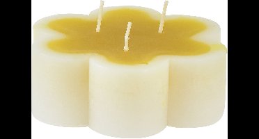 Kaars met drie lonten decoratieve bloemenkaars geel wit Ø11,5cm H4cm