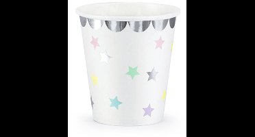 PARTYDECO - 6 sterrenbekers 180 ml van pastelkleurig karton met zilveren accenten