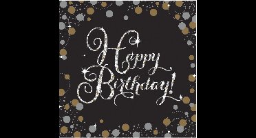 RIETHMULLER - 16 sprankelende feest papieren servetten 33 x 33 cm happy birthday zwart