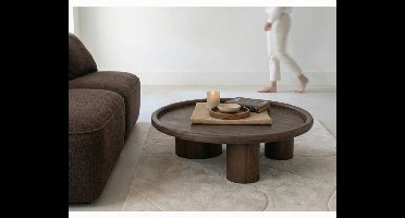Salontafel Marlot rond mangohout 110x110x31 cm - walnoot - Japandi