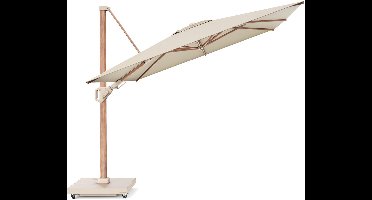 Challenger T2 premium parasol 350x260 cm teak champagne met zandkleur 90kg voet en hoes