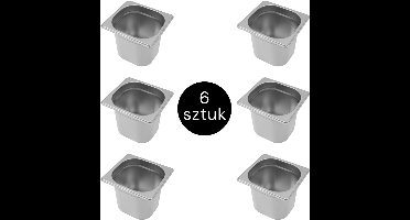 MEGA-M Gastronorm - GN 1/6 Set van 6 stuks - 176x162x150 mm - Roestvrij Staal