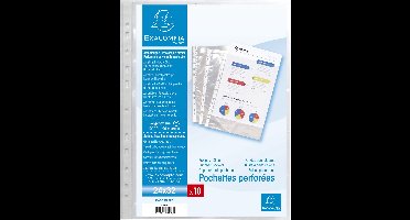Exacompta 10x Pak van 10 geperforeerde showtassen voor visitekaartjes 10 vakjes gladde PP 11/100ste - A4 - Transparant - 55046E