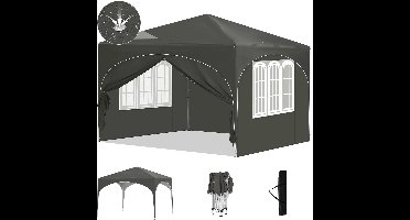 Gazebo Pop-Up Tent - Opvouwbare Partytent - Tenten - Kampeertent - Waterdichte Camping Tent - 3x3m - met 4 Zijwanden en Afvoerputje - voor Tuin en Buiten - Grijs