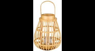 Arti Casa Houten Lantaarn met Glas - Decoratieve Kaars Lantaarn - 26 x 26 x 32 cm - Beige