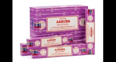 Satya Aaruda Wierook - 12 X 15g - Traditionele Handgerolde Indiase Wierookstokjes - Spirituele Reiniging & Frisse Geur met Kajal Sticker