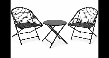HEM 3-Delige Metalen Tuinset Antraciet - Inklapbare Bistroset met 2 Stoelen en Ronde Tafel - Balkonset Staal - Compacte Tuinstoel Set