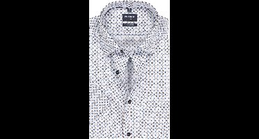 OLYMP Luxor modern fit overhemd - korte mouw - dobby - wit met blauw dessin - Strijkvrij - Boordmaat: 46