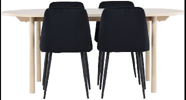 Andy eethoek tafel 90x180cm en 4 velours stoelen whitewash.