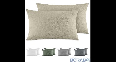 Kussensloop Set - Gewassen Katoen - 40x80 cm - Beige - Ademend