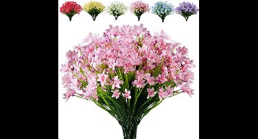 Kunstbloemen Narcissen 6 bosjes - Nep bloemen met groen - UV-bestendig - Voor bruiloft, tuin, hangplant, binnen, patio, kantoor en thuis decoratie - Roze
