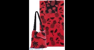 Strandlaken - Rood - 90x170 cm - Katoen - Met geïntegreerde schoudertas