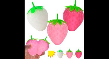 Squishy stressbal aardbei met kleurverandering 3 Stuks - Knijpspeelgoed dat van kleur verandert - Fidget toy voor stressverlichting - Anti-stress speelgoed voor kinderen en volwassenen - Cadeau