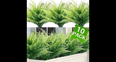 10 stuks UV-bestendige kunstmatige Boston-varenplanten, realistisch kunstgroen voor binnen- en buitentuinen, patio's en balkons, kunstplanten voor buiten, groen