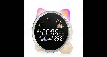 Kat Kinderwekker met Nachtlicht, OK om Wakker te Worden Klok voor Peuters, Slaapopvoeder met Dutjtimer & Temperatuurdetectie, Schattige Kamerdecoratie Cadeau voor Jongens