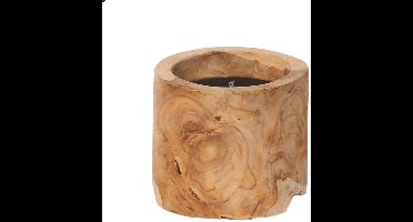 Teakhouten buitenkaars - Large  Kaars in teak houder - h 20cm / d 20cm