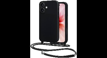 Hoes Geschikt voor iPhone 17 Met Telefoonkoord - Siliconen Hoesje Backcover Met Ketting - Zwart
