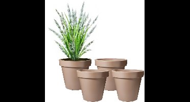 Pro Garden Bloempot - 4x - mokka bruin - rond - D30 cm - kunststof - plantenpot - tuin buiten