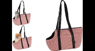 Draagtas hond – Draagtas kat – Flamingo Alessia Draagtas Roze – 46 x 23 x 25 cm – ribfluweel afwerking – met ritssluiting – uitneembaar kussen – verstelbare veiligheidsriem – reistas hond & reistas kat