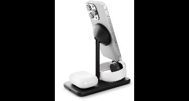 Twelve South HiRise 3 Deluxe 3-in-1 Draadloze Oplader – 15W Qi2 Magnetische Oplader – Snelle Oplader voor Apple Watch – 5W Draadloze Oplader Compatibel met AirPods - Zwart