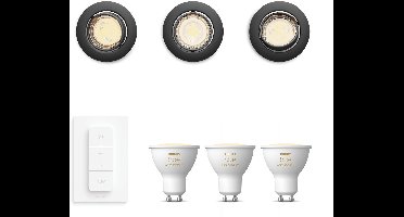 Philips Hue Peridot Set van 3 Inbouwspots (Zwart) - Rond - Richtbaar - GU10 - Warm tot Koelwit Licht - Incl. Hue Dimmer Switch - Hue White Ambiance