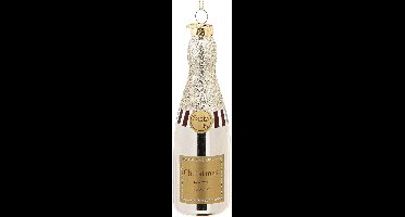 Decoris ornament glas champagnefles zilver goud  dia4.00-H12.60cm