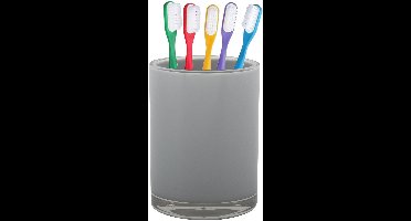 Home & Styling badkamer bekers - tandenborstelhouder - Troyes - kunststof - grijs - 7 x 9 cm