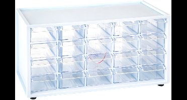 Plasticforte Sorteerbakjes spijkers/schroeven - 20 lades - 16 x 38 x 20 cm - opbergkastjes - ophangbaar - wit/transparant